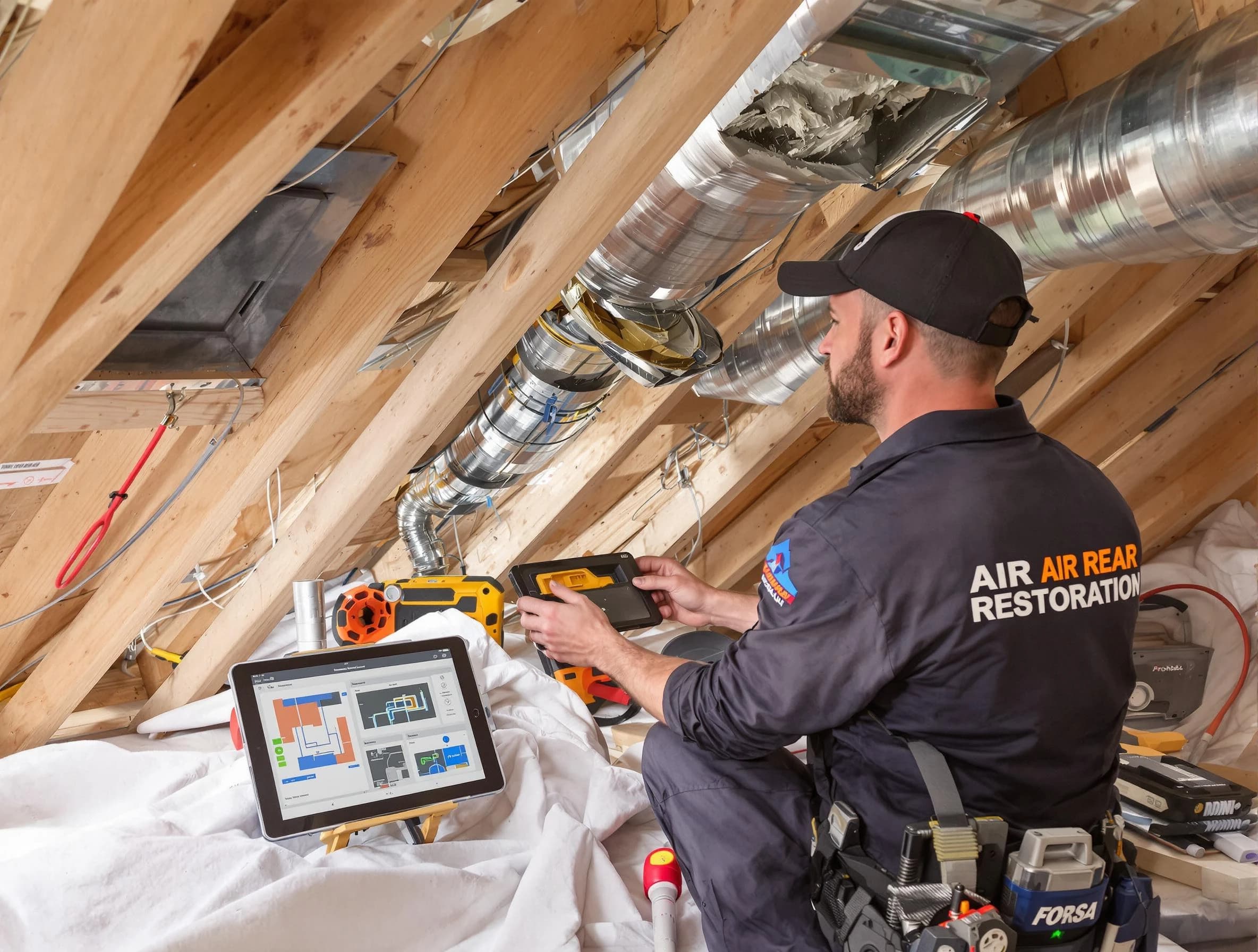 Gilbert Air Duct Cleaning technician performing precise duct repair work in Gilbert