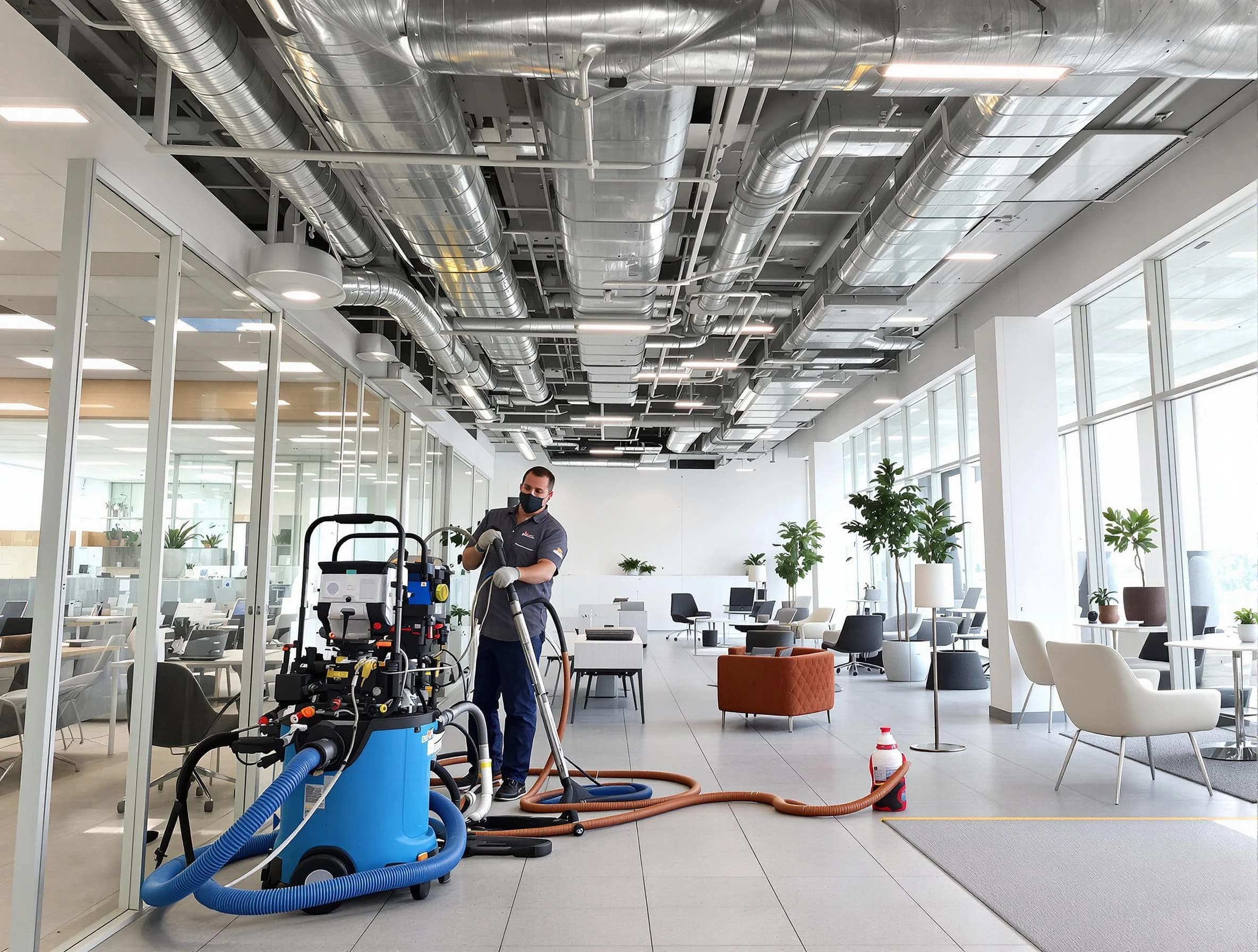 Gilbert Air Duct Cleaning team conducting comprehensive commercial duct cleaning at a business location in Gilbert