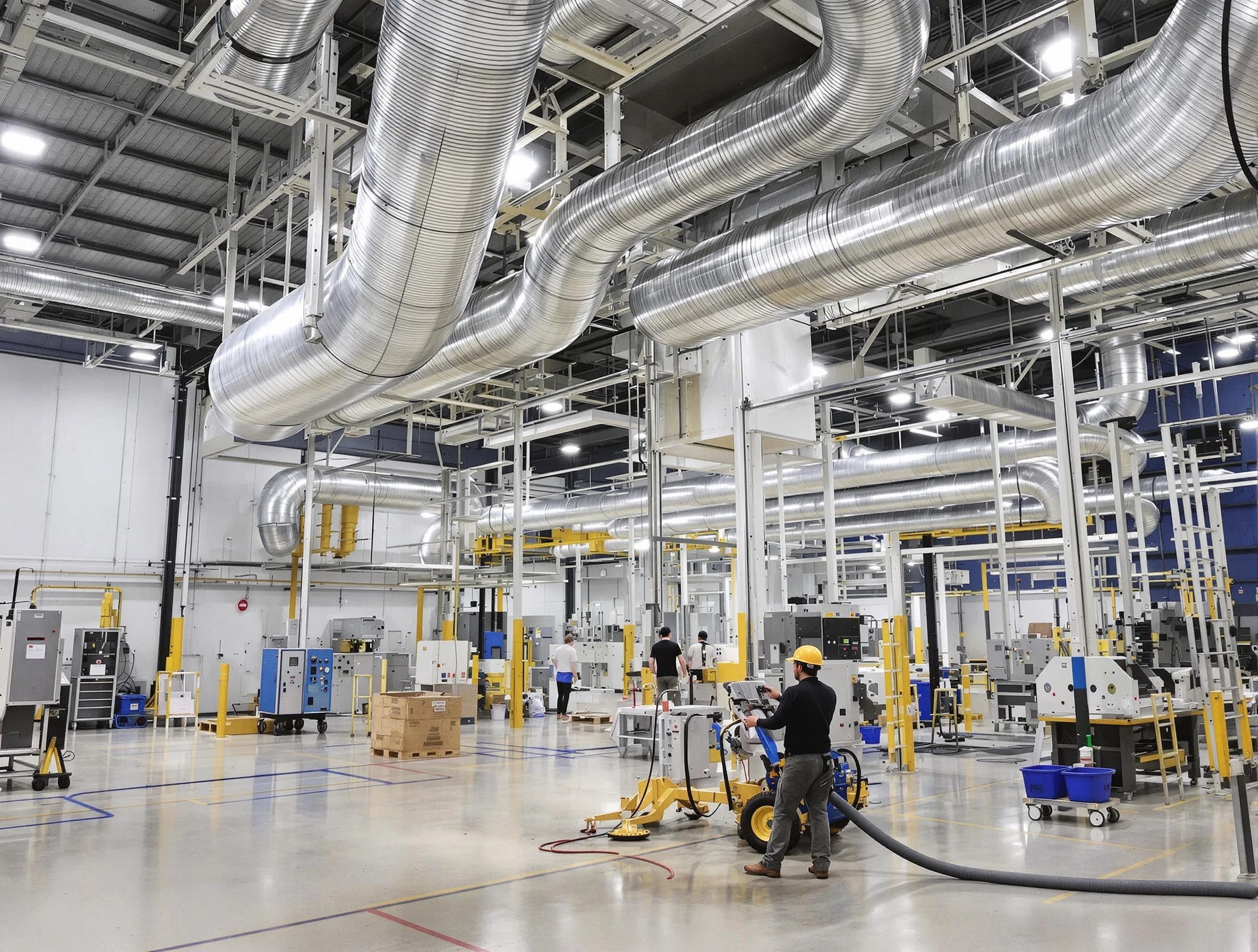 Gilbert Air Duct Cleaning team performing comprehensive industrial duct cleaning at a large facility in Gilbert