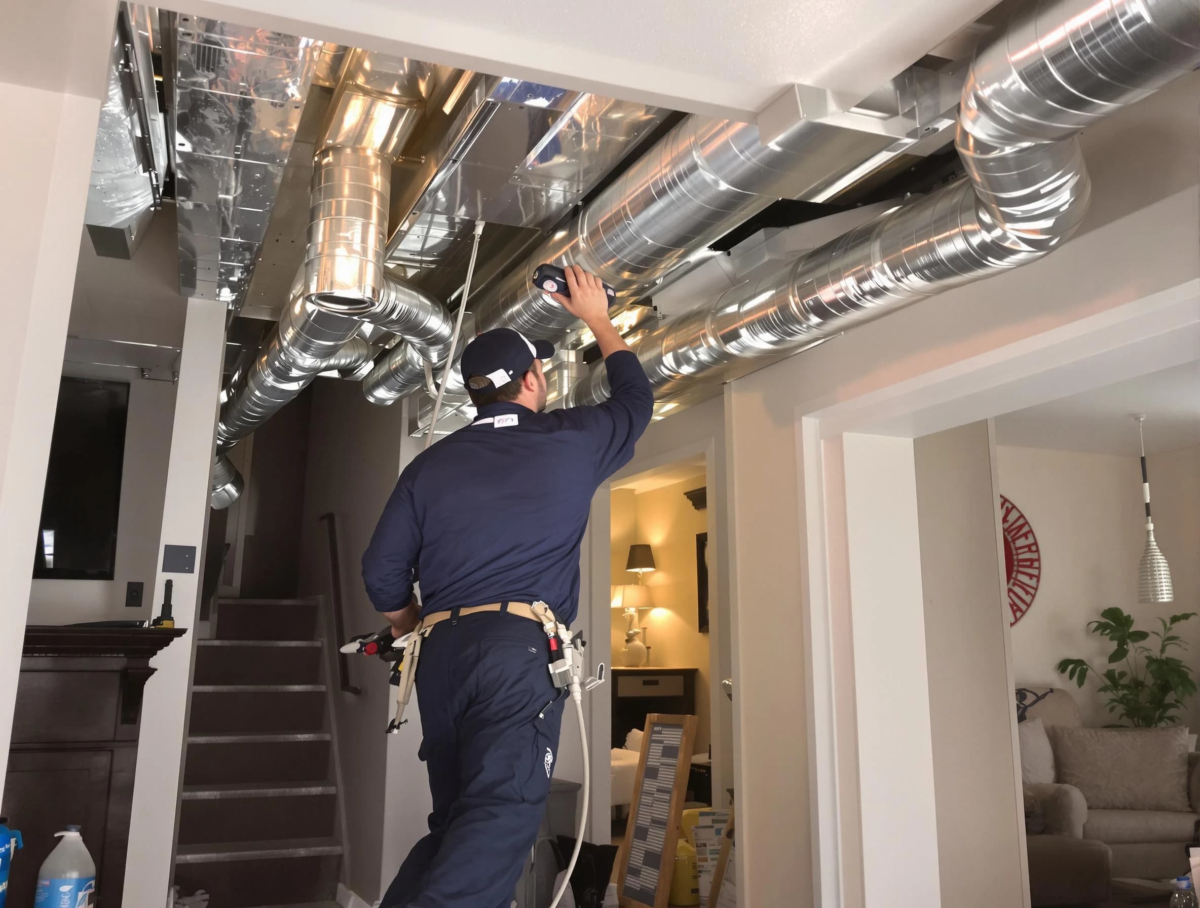 Gilbert Air Duct Cleaning expert performing specialized duct cleaning in a mobile home in Gilbert