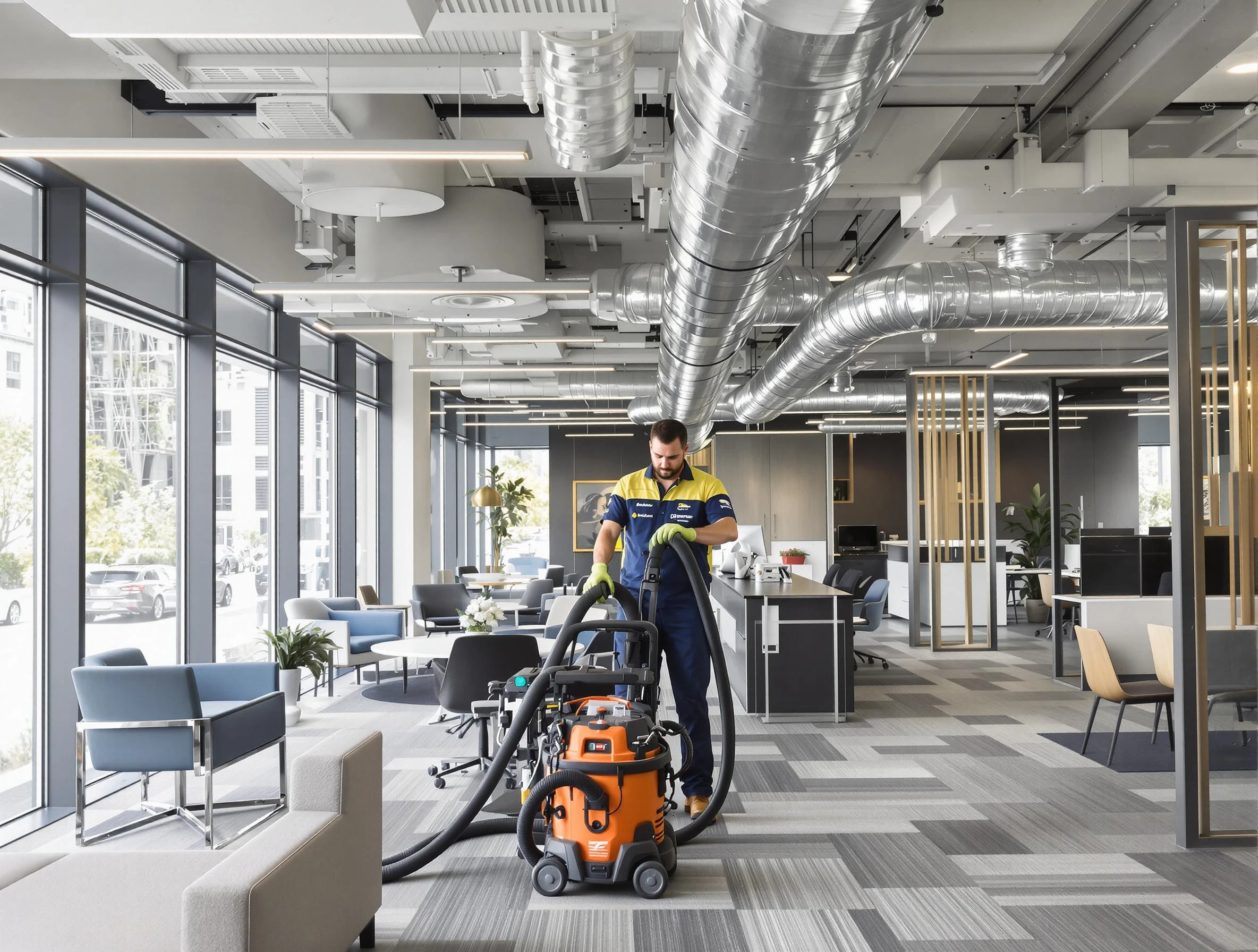 Gilbert Air Duct Cleaning team performing thorough commercial duct cleaning at a Gilbert business center